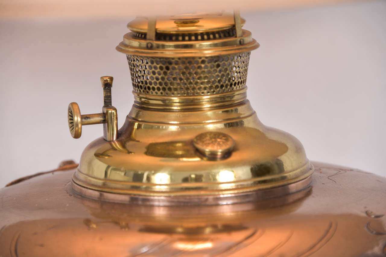 Brass Cast Copper, Asian Design Converted Oil Lamp For Sale