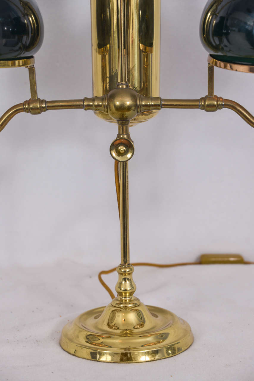 American Polished Brass Double Student Oil Lamp Electrified