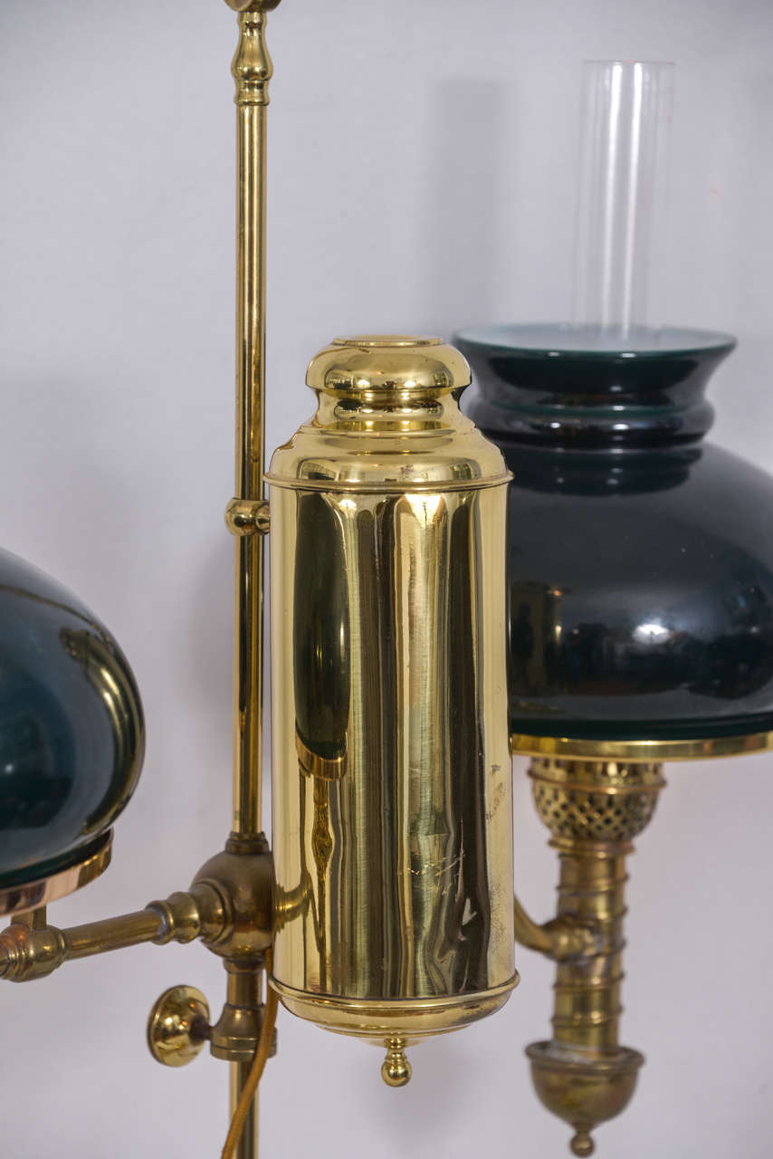 Cast Polished Brass Double Student Oil Lamp Electrified