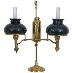 Polished Brass Double Student Oil Lamp Electrified