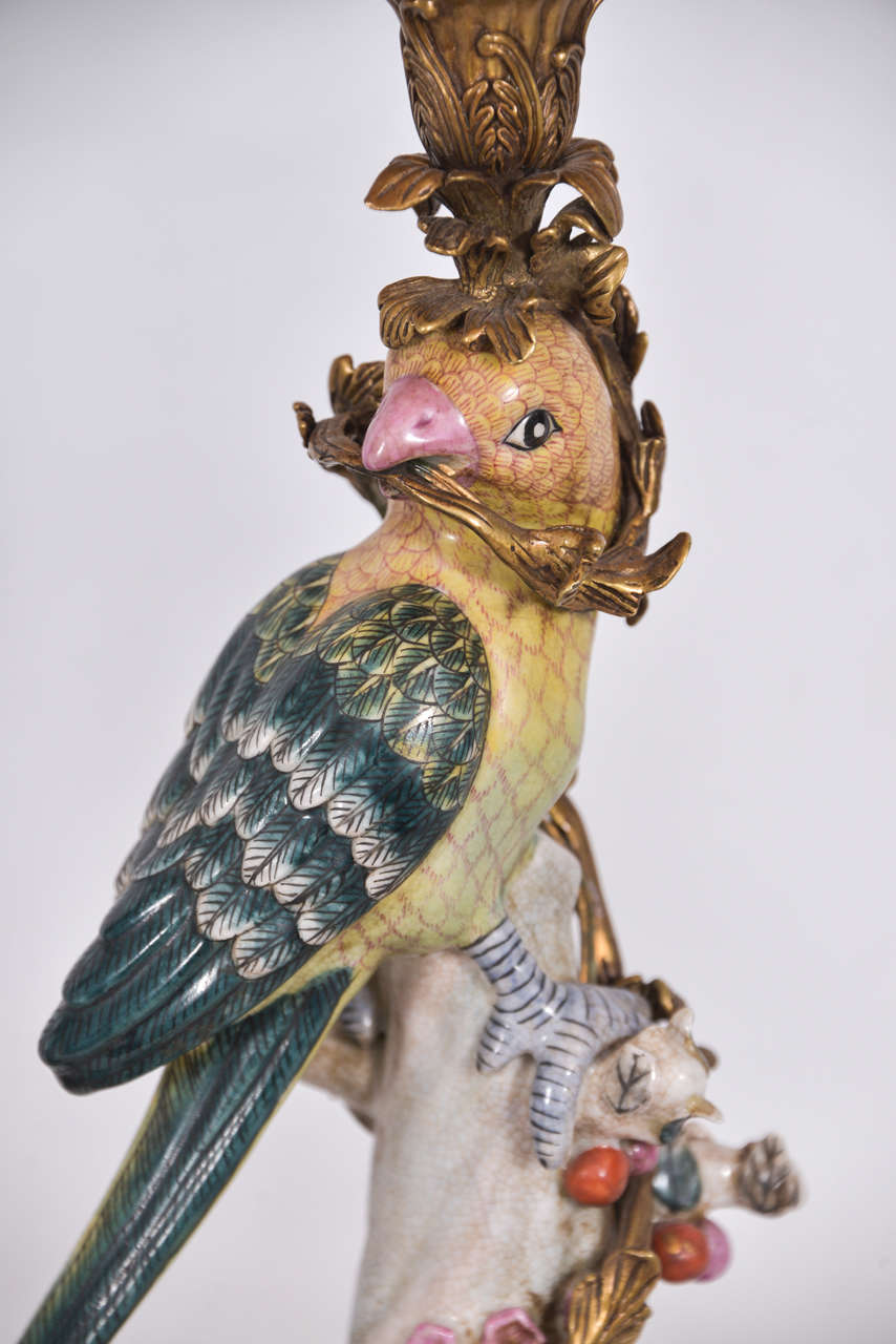 Victorian Majolica Style Candelstick Lamps For Sale