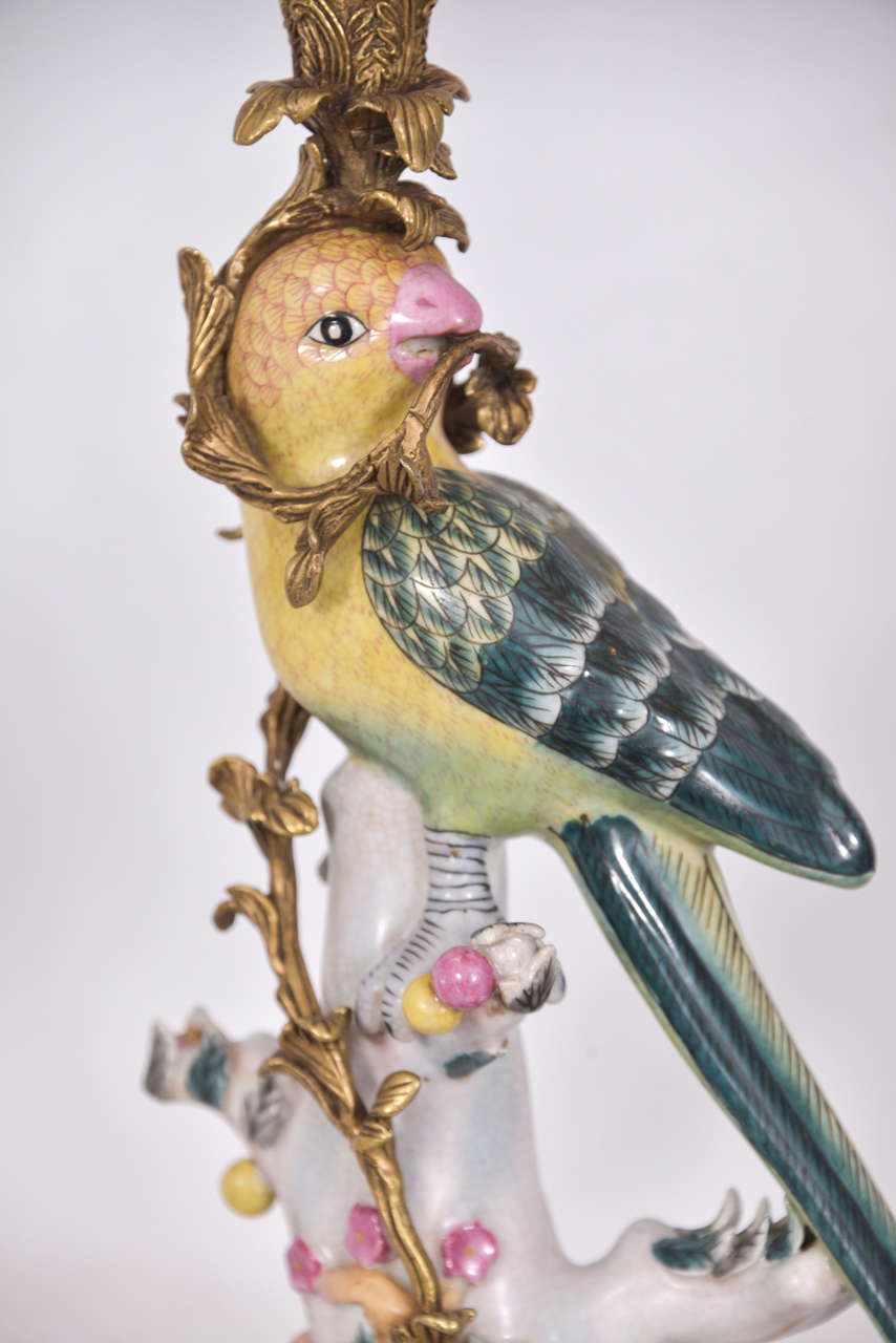 Majolica Style Candelstick Lamps In Excellent Condition For Sale In Austin, TX