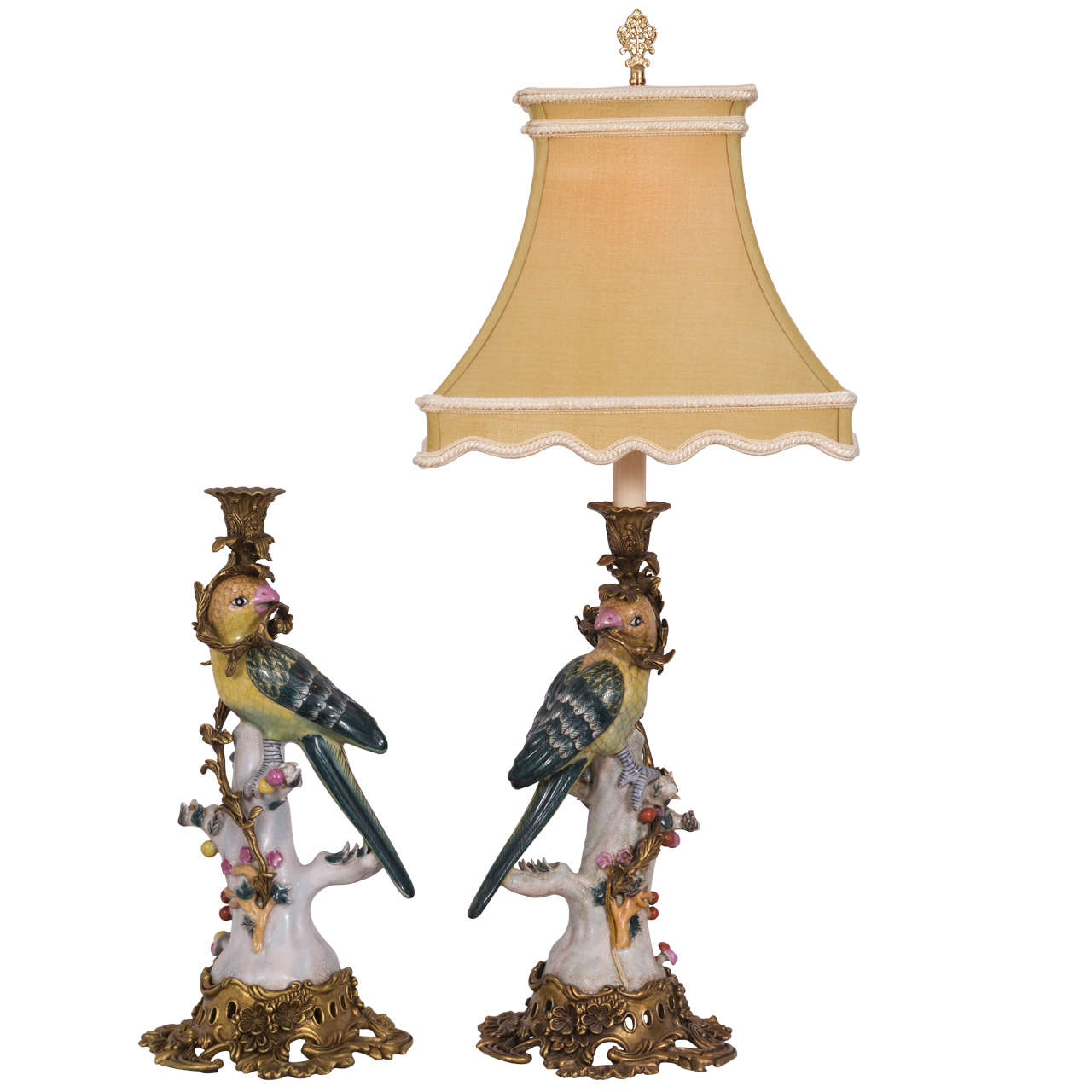 Majolica Style Candelstick Lamps For Sale
