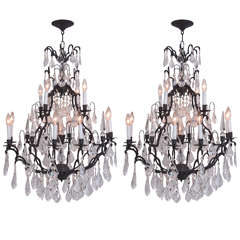Pair of Versailles Black Finish with Crystal Chandeliers