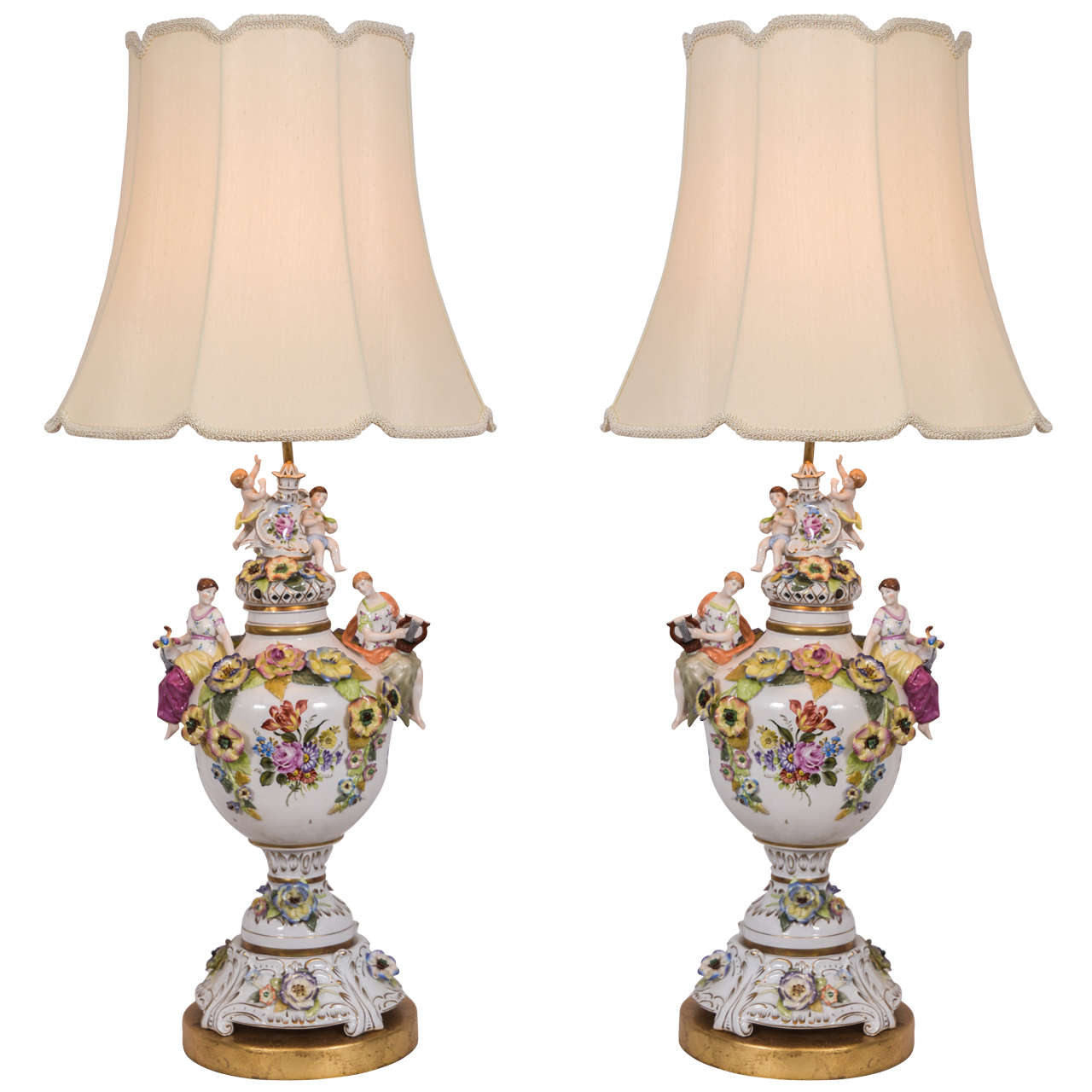 German Porcelain Urns as Lamps For Sale