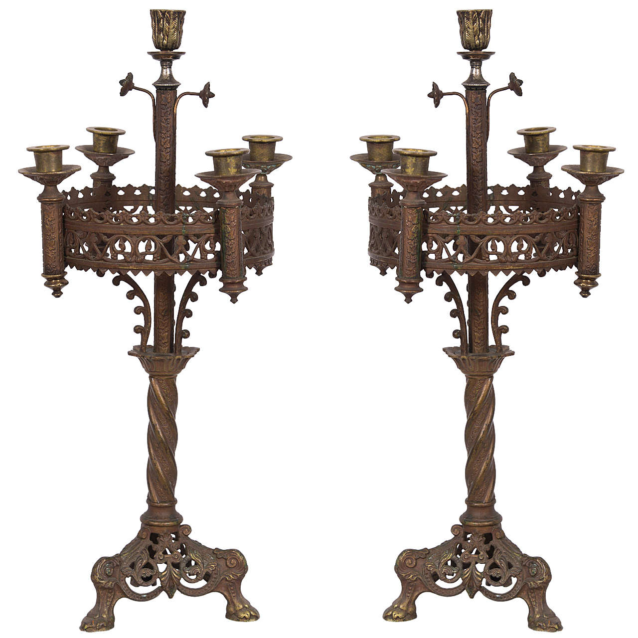 Pair of Medieval Bronze Candelabrum