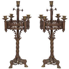 Pair of Medieval Bronze Candelabrum