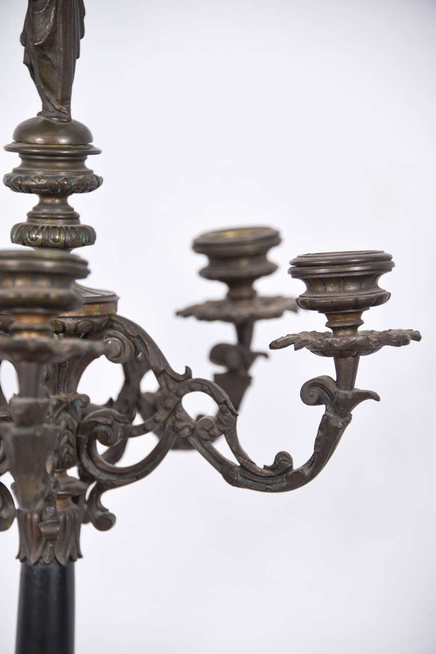 English Bronze Candelabra with Marble Base For Sale
