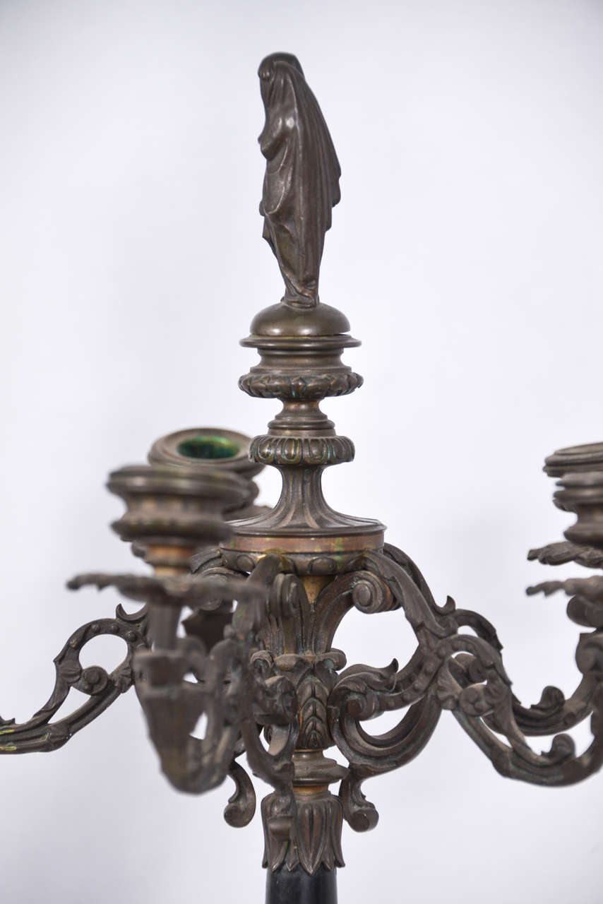 Cast Bronze Candelabra with Marble Base For Sale