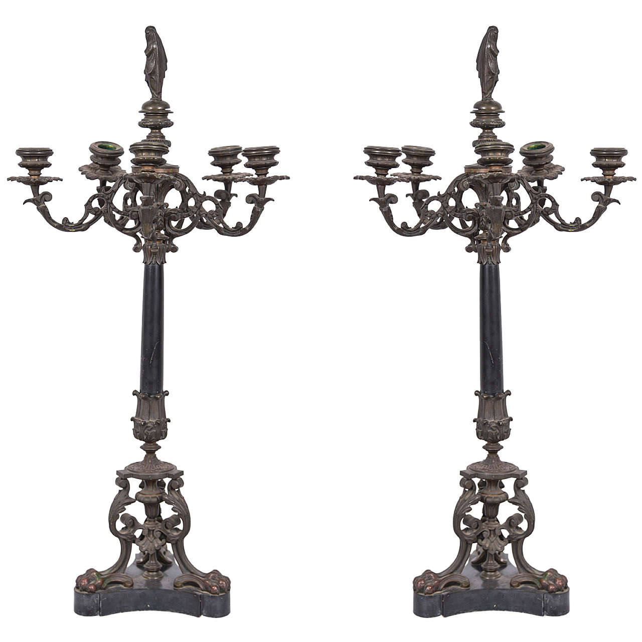 Bronze Candelabra with Marble Base For Sale