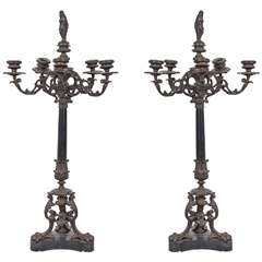 Bronze Candelabra with Marble Base