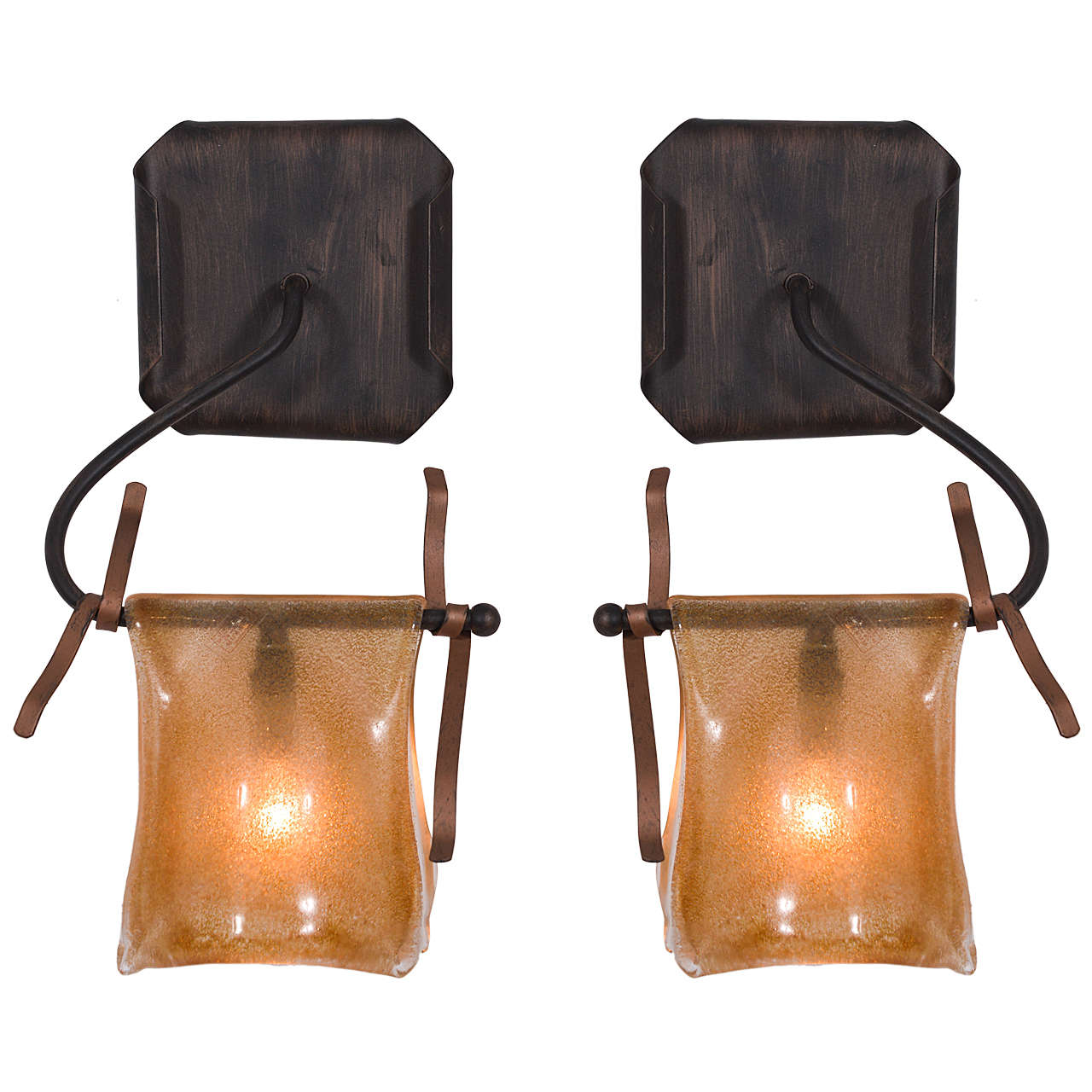 Pair of Handblown Murano Glass Sconces For Sale