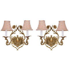 Pair of Classic Floral Motif Two-Light Sconces