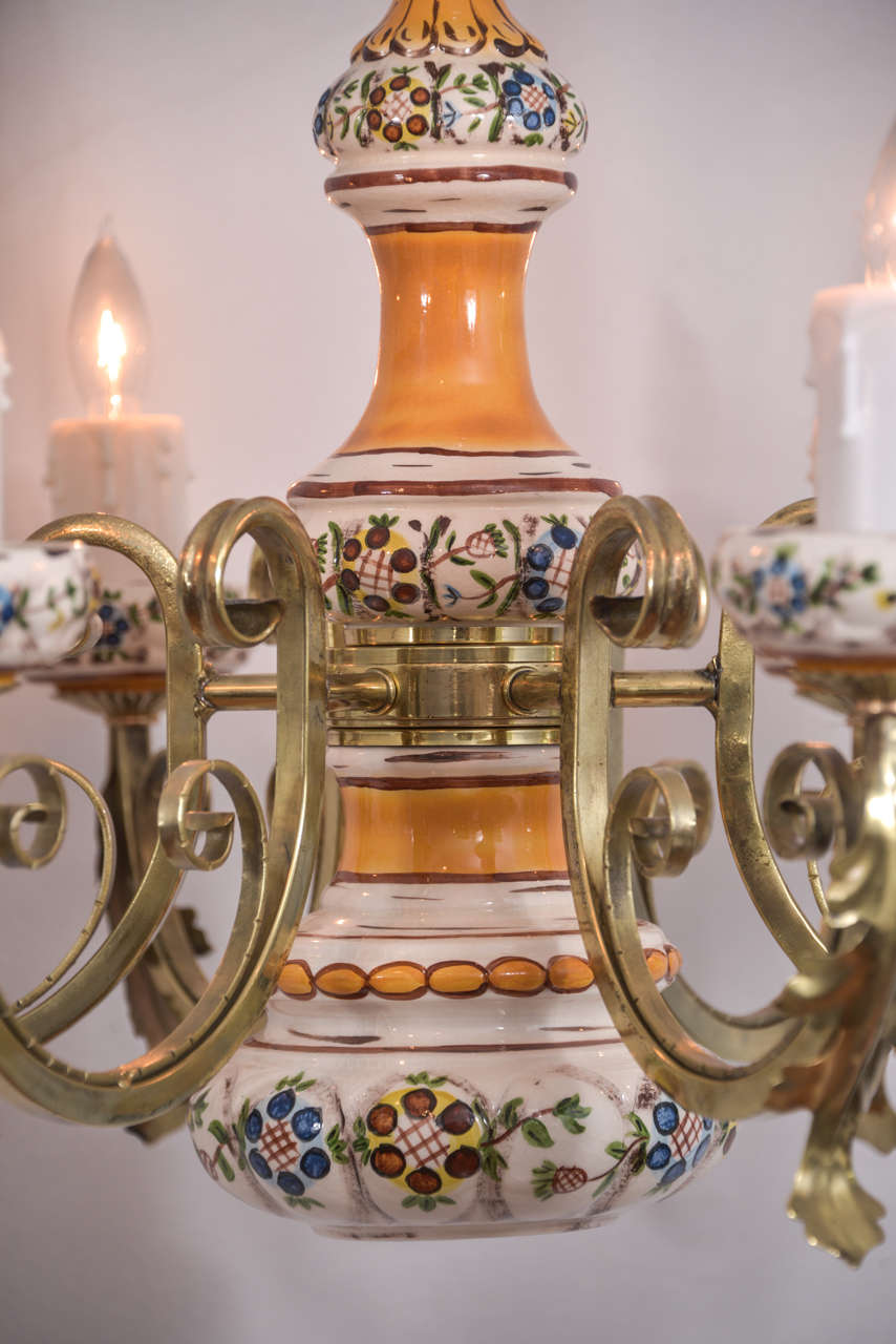 Country French Chandelier with Five Candles and One Down Light In Excellent Condition In Austin, TX