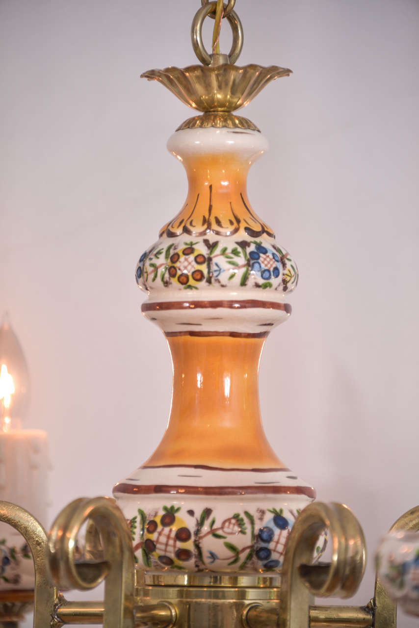 Mid-20th Century Country French Chandelier with Five Candles and One Down Light
