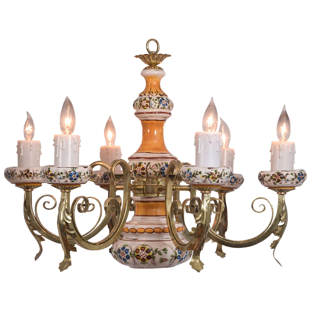 Country French Chandelier with Five Candles and One Down Light