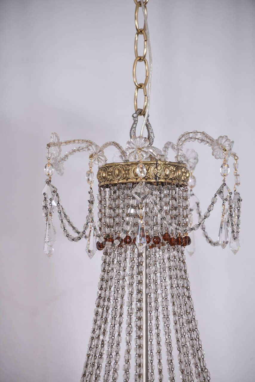 French Crystal Beaded Basket Fixture In Excellent Condition For Sale In Austin, TX