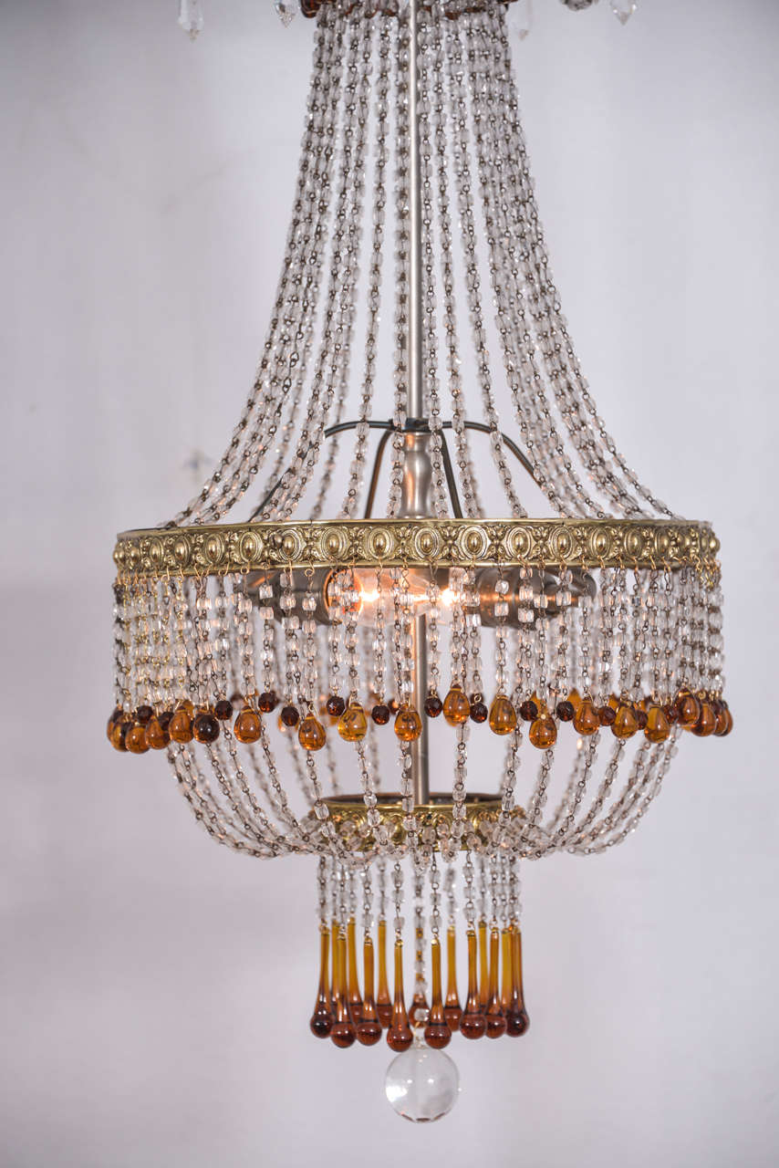 Mid-20th Century French Crystal Beaded Basket Fixture For Sale