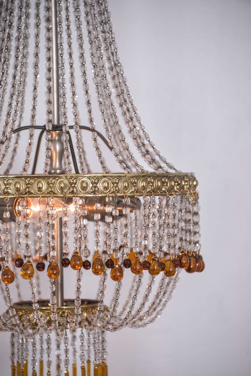 Brass French Crystal Beaded Basket Fixture For Sale