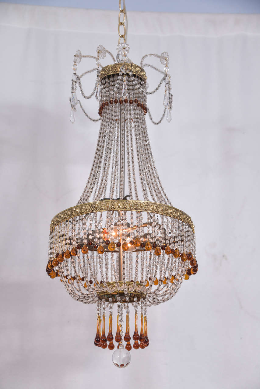 French Crystal Beaded Basket Fixture For Sale 1