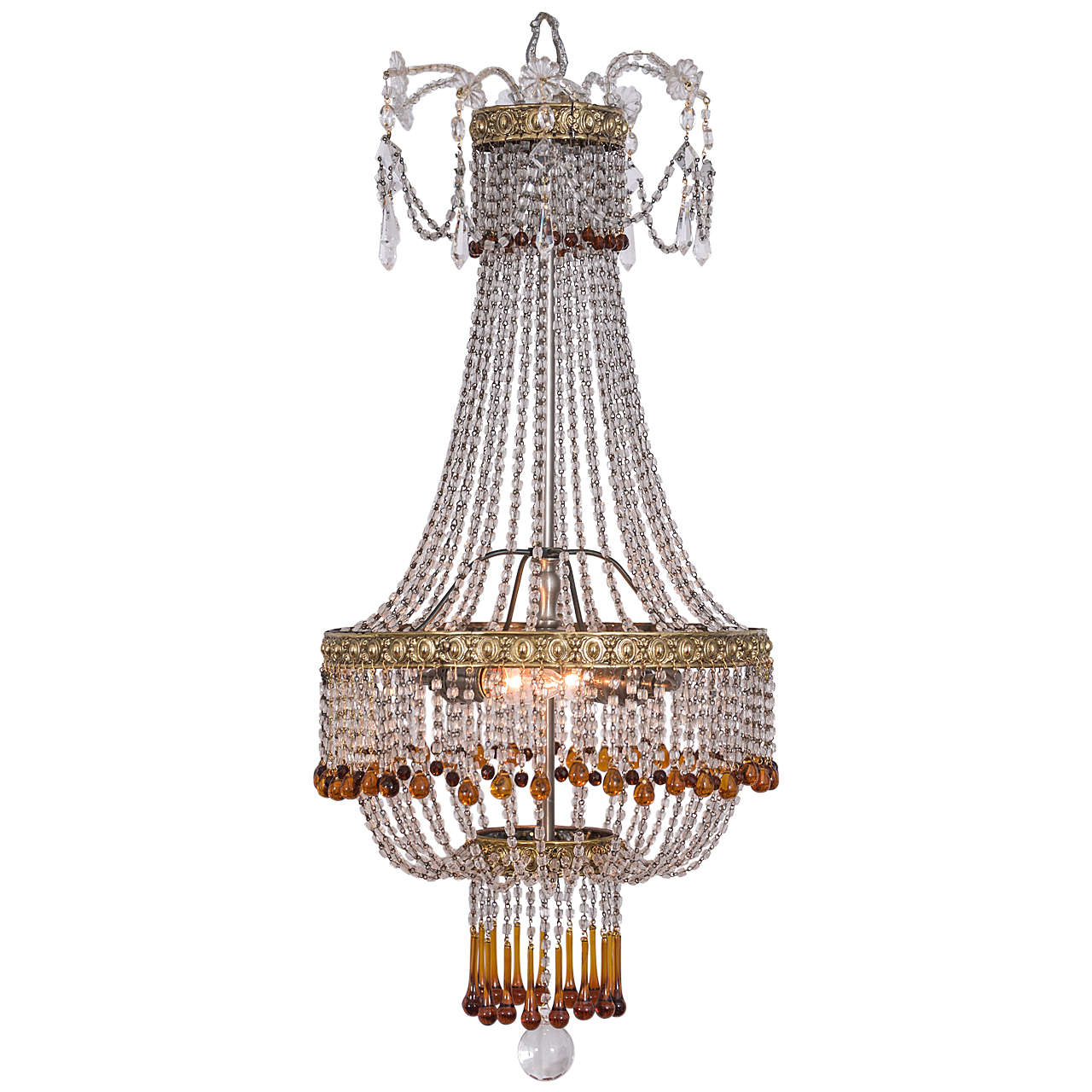 French Crystal Beaded Basket Fixture For Sale