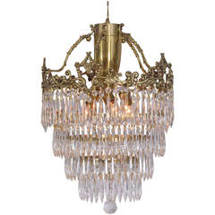 Vintage Crystal Chandelier with Wedding Cake Design and a Lovely Cast Brass Crown
