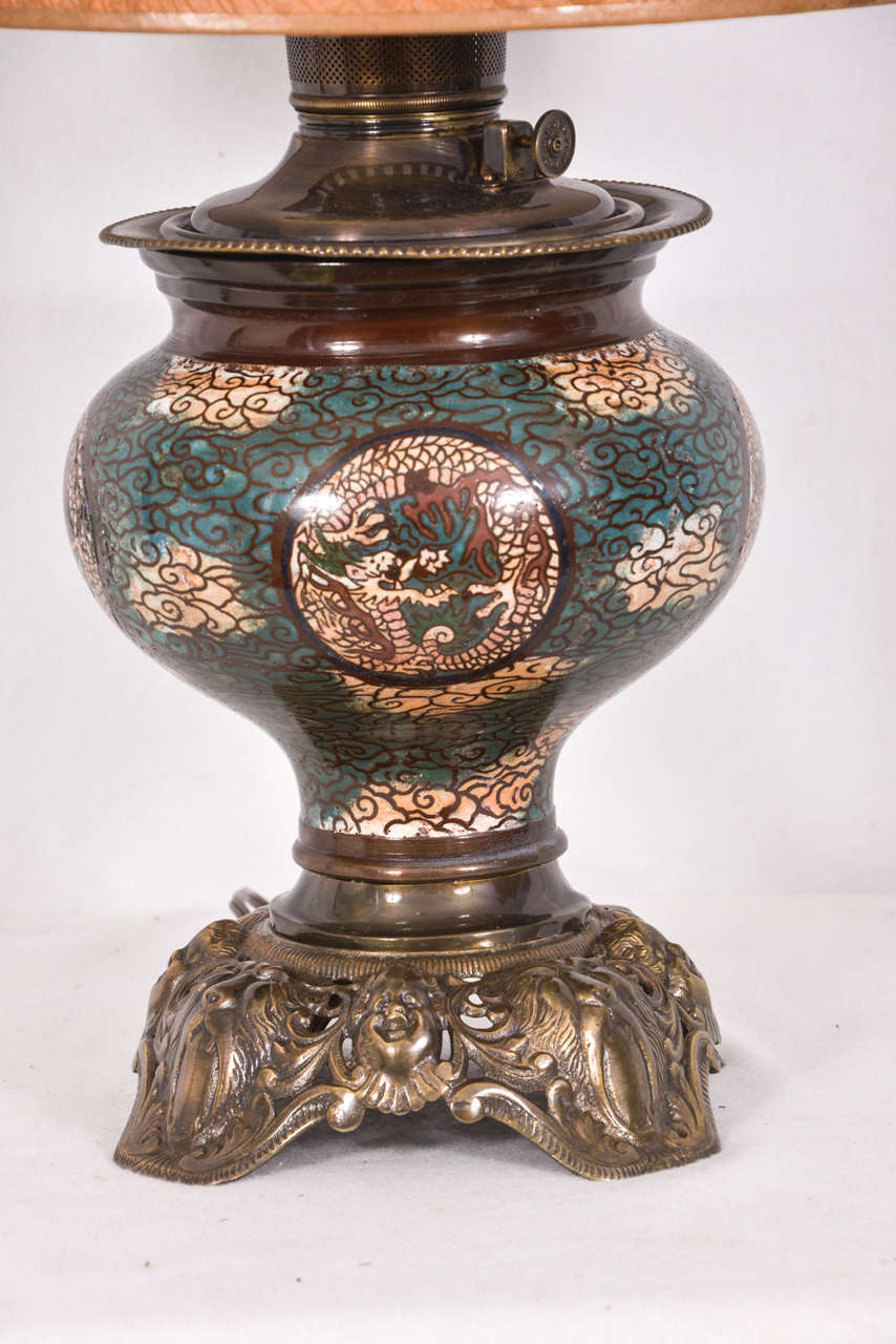 Restored Asian Cloisonné, Electrified Oil Lamp For Sale at 1stDibs
