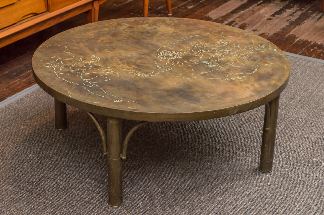 Bronze coffee table designed by Philip and Kelvin LaVerne after Michelangelo's 