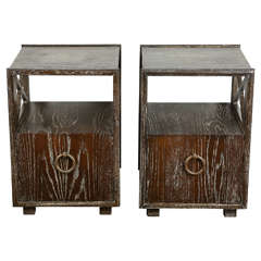 Pair of James Mont Nightstands in Cerused Oak Finish Tables