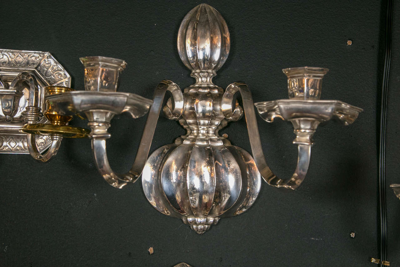 American Pair of Caldwell Silverplated Sconces, circa 1920 For Sale