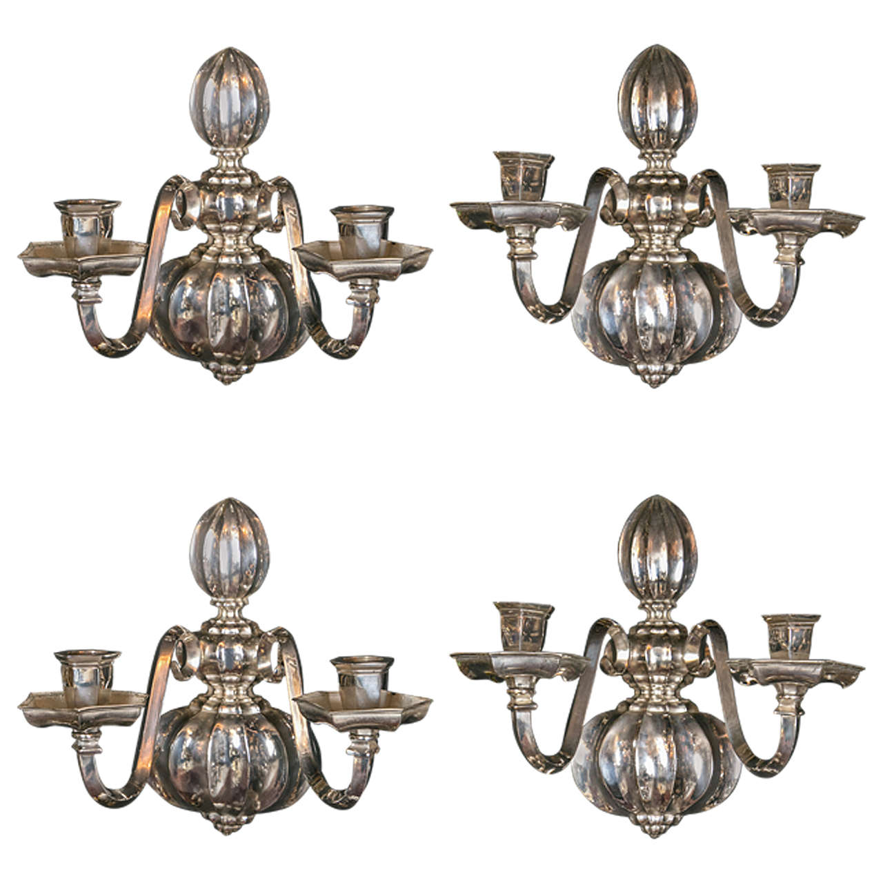 Pair of Caldwell Silverplated Sconces, circa 1920 For Sale