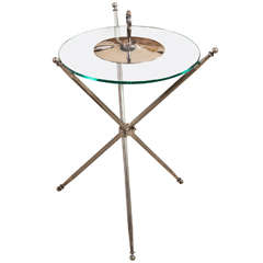 Maison CHRISTOFLE Silvered Metal Tripod and Glass Top Table