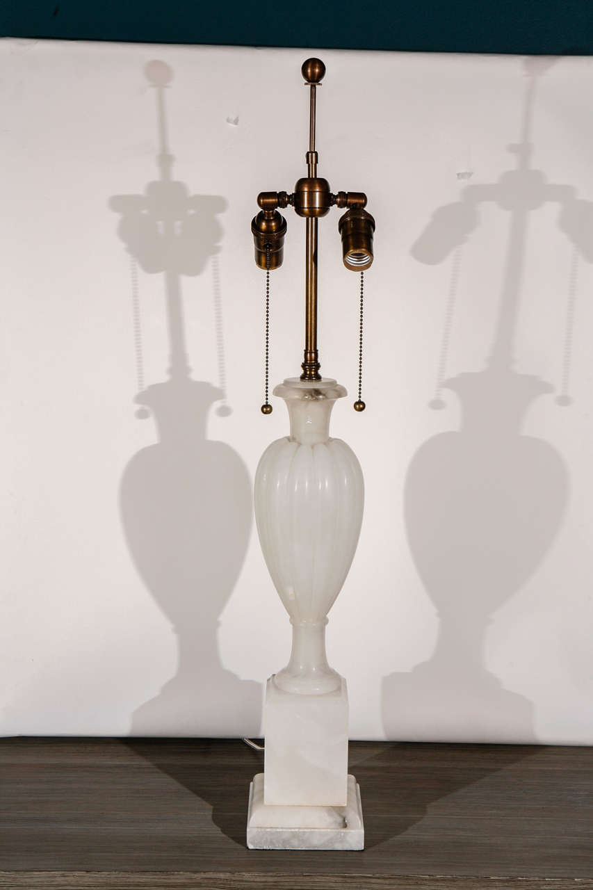 Pair of Italian Neoclassical Marble Table Lamps In Excellent Condition In Los Angeles, CA