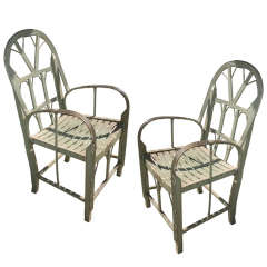 Pair of Charming Primitive Bentwood Arm Chairs