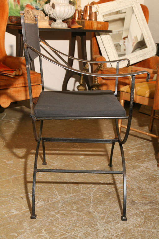 Set of 8 Curule Iron Indoor/Outdoor Dining Chairs In Excellent Condition In Sheffield, MA