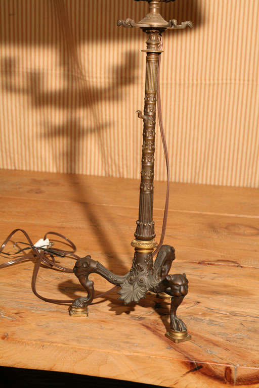19th Century Pair of French Empire Antique Bronze Candelabra Lamps
