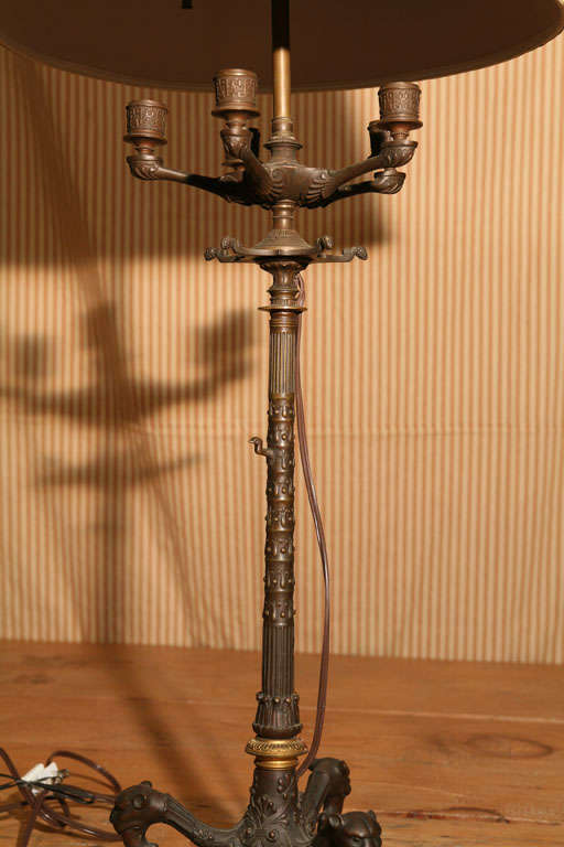 Pair of French Empire Antique Bronze Candelabra Lamps 1