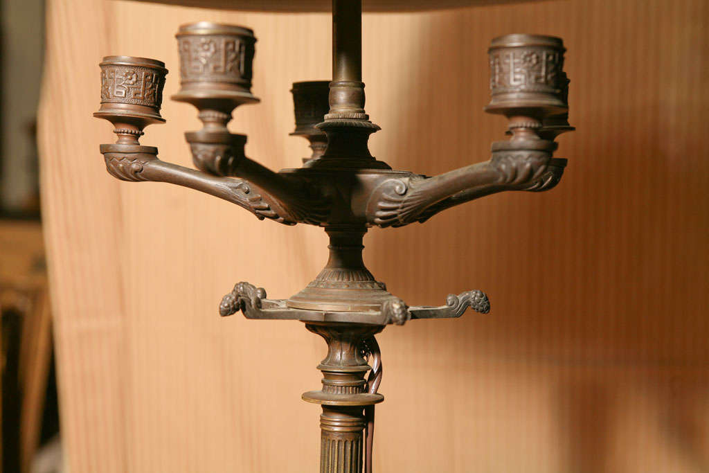 Pair of French Empire Antique Bronze Candelabra Lamps 3