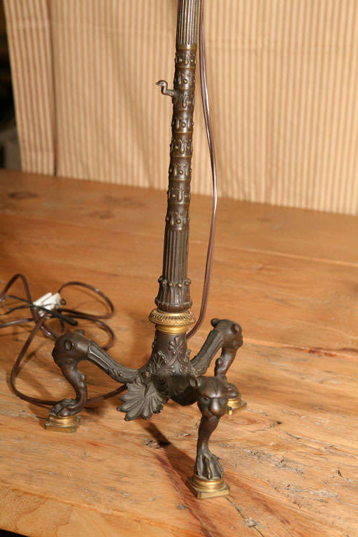Pair of French Empire Antique Bronze Candelabra Lamps 5