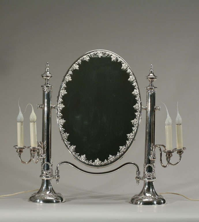 French Silvered Dressing Mirror with Electrified Candle Lamps