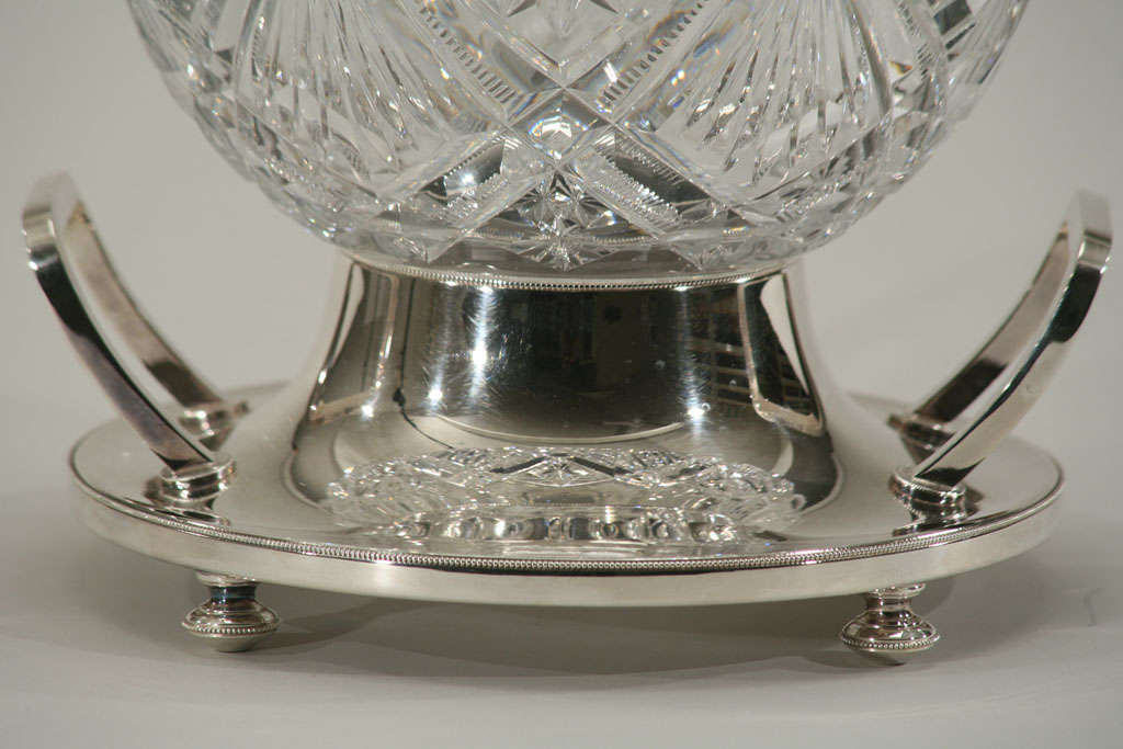 20th Century WMF Globe-Shaped Cut Crystal Punchbowl On Stand For Sale