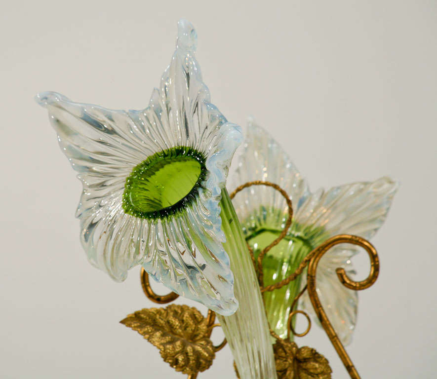 Lovely Art Nouveau Floriform Epergne with Brass Mount In Good Condition In Great Barrington, MA