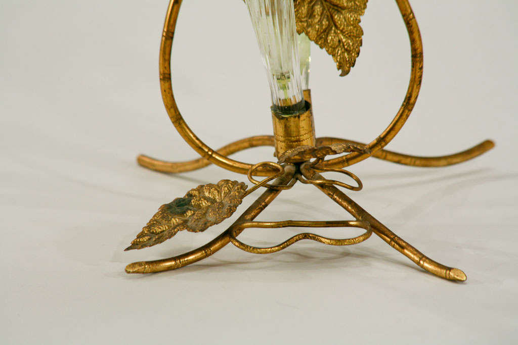 Crystal Lovely Art Nouveau Floriform Epergne with Brass Mount