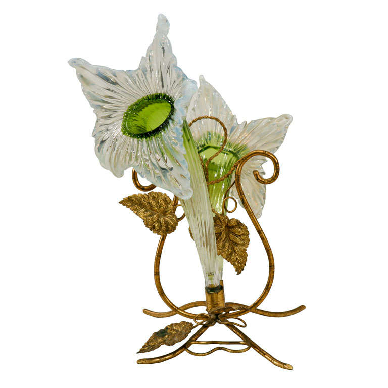 Lovely Art Nouveau Floriform Epergne with Brass Mount