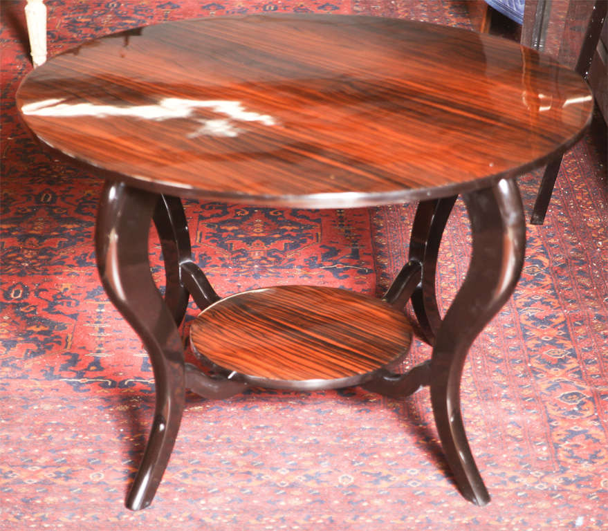 Large Round French Art Deco Exotic Macassar Ebony Coffee Table