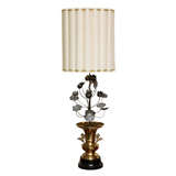 Dramatic Asian Brass Urn with Pewter Lotus Spray Table Lamp