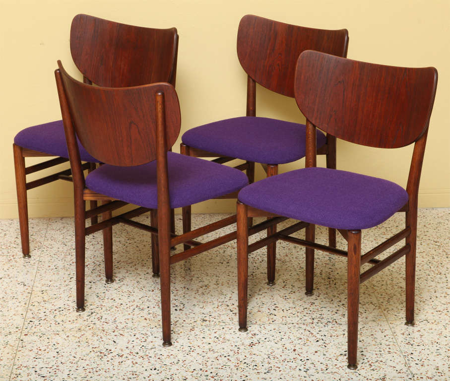 REDUCED FROM $3,250.
Rarely seen Danish chairs in fumed oak designed by Nils Koppel and Eva Ditlevson Koppel and produced by Slagelse Mobelvaerk. Known for their chairs with large backs, these are in excellent, beautiful original condition with