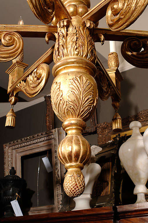 6 arm Giltwood Chandelier with greek key motif and tassles