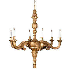 6 arm Giltwood Chandelier with molded tassel