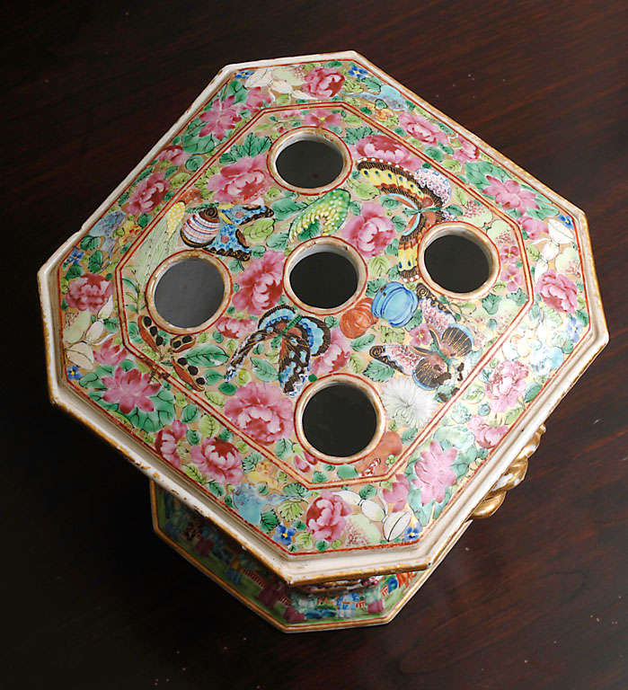 19th Century Pair Rose Medallion Bough Pots